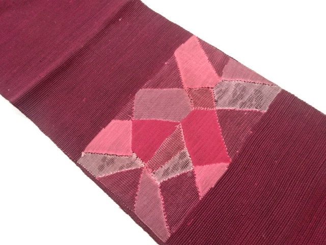 紗紬幾何学模様織出し名古屋帯